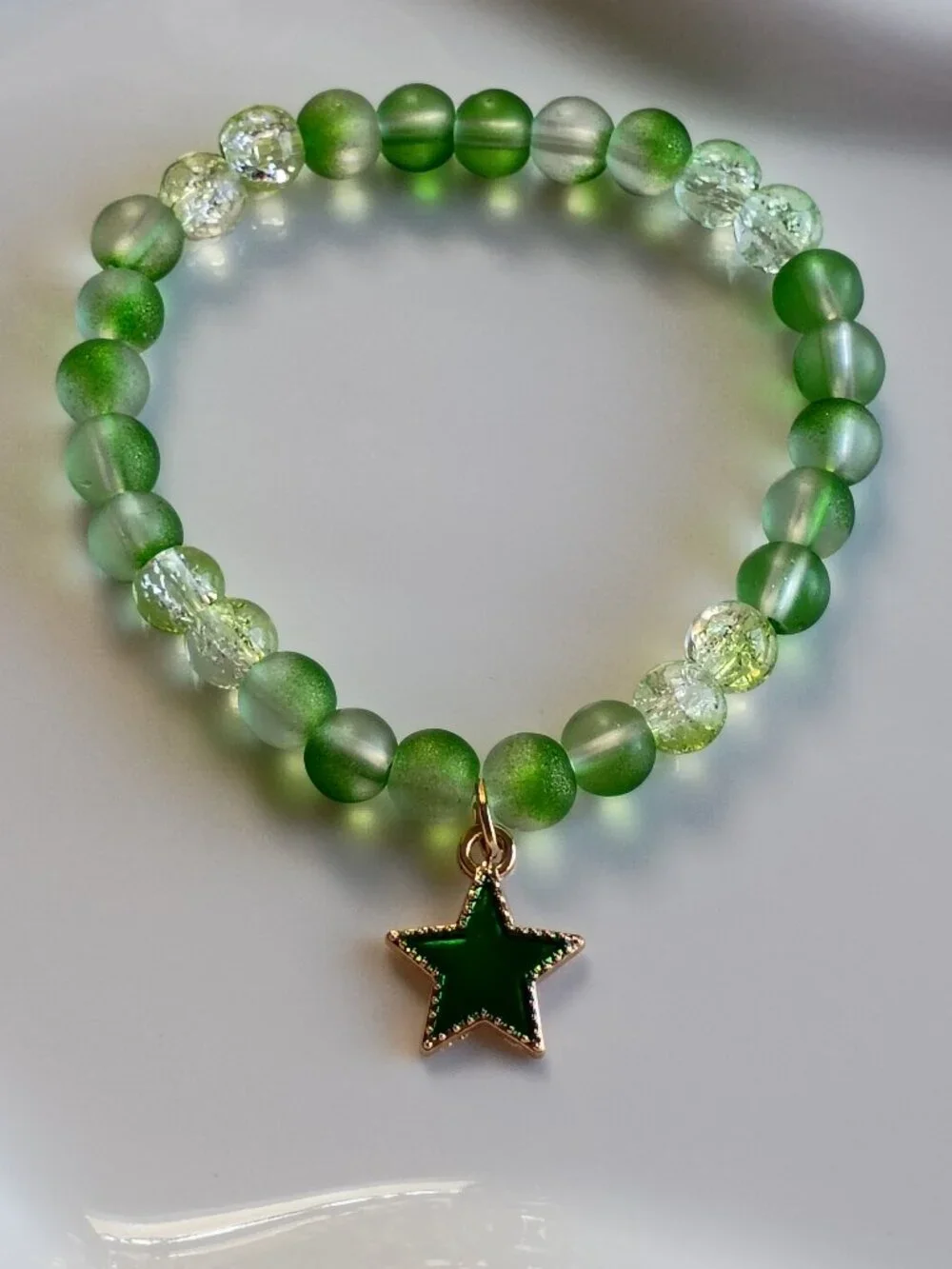 Green Star Kids Bracelet | Handmade Beaded Bracelet | 5.5